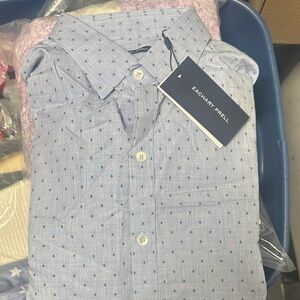 Zachary Prell Sky Blue Shirt with Navy Dots